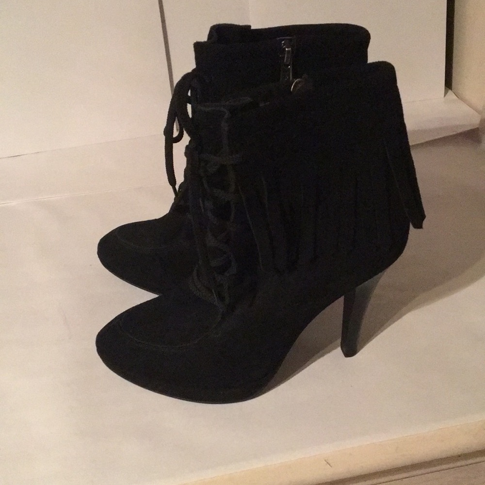 Jeffrey Campbell Black tie-up fringe booties